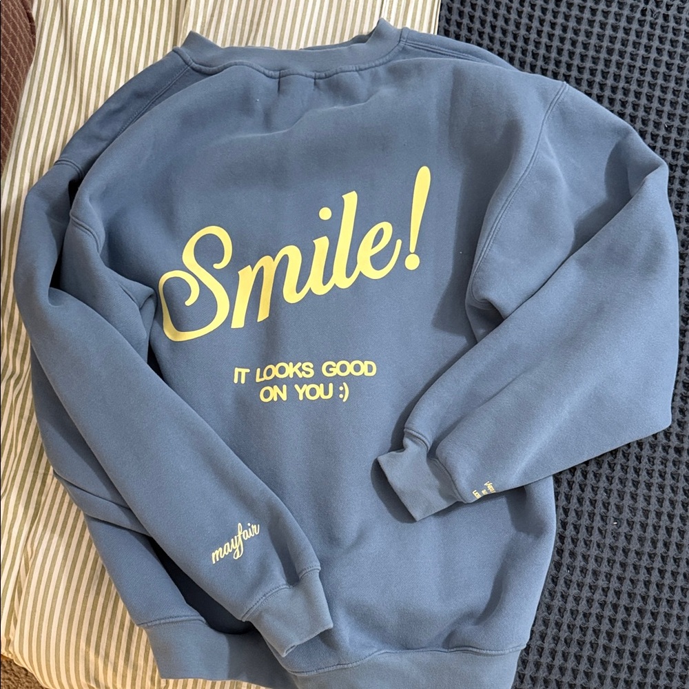 Blue Sweatshirt with Yellow Text